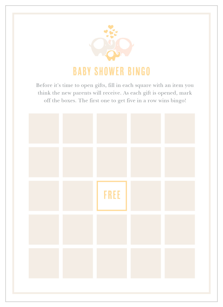 Baby Elephant Baby Shower Bingo