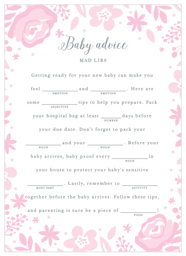 Baby Blooms Baby Shower Mad Libs
