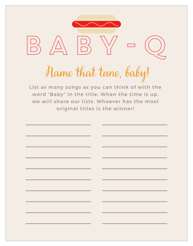 Entertain your friends and family at your backyard shower with our Baby-Q Baby Song Contest game. 