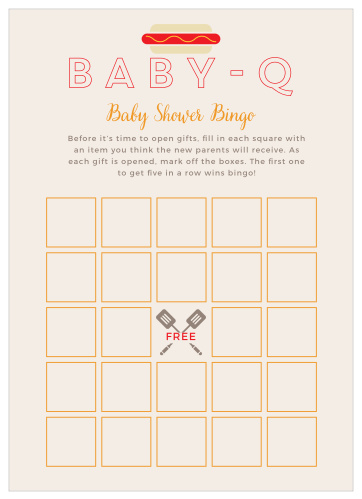 Entertain your friends and family at your backyard shower with our Baby-Q Baby Shower Bingo. 