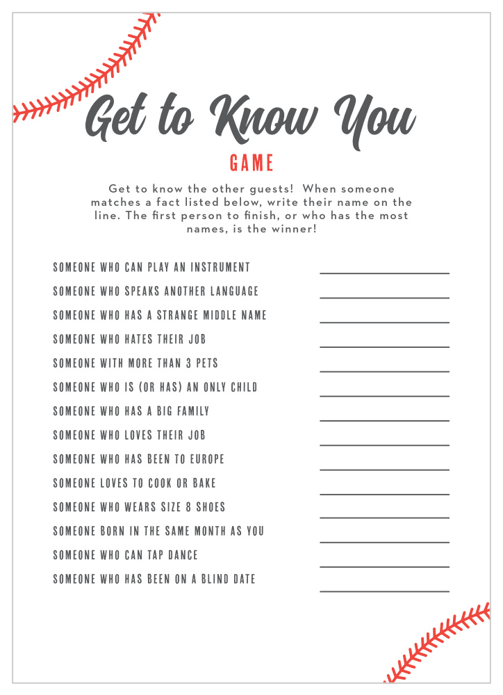 Baseball Baby Get to Know You Game