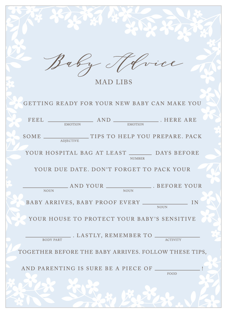 Flower Garden Baby Shower Mad Libs