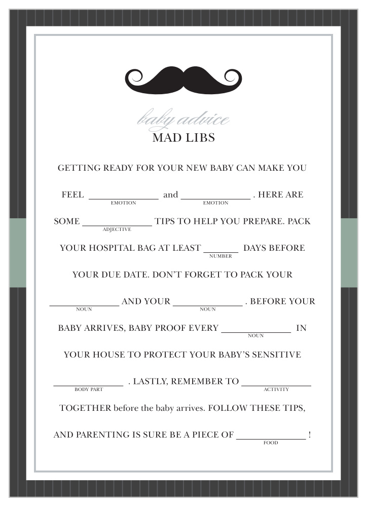 Little Man Baby Shower Mad Libs