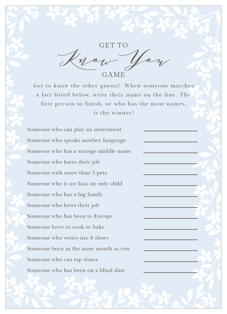 Flower Garden Get to Know You Game