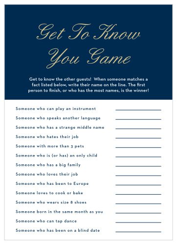 Keep your shower regal and simple with our Royal Script Boy Get to Know You Game. 