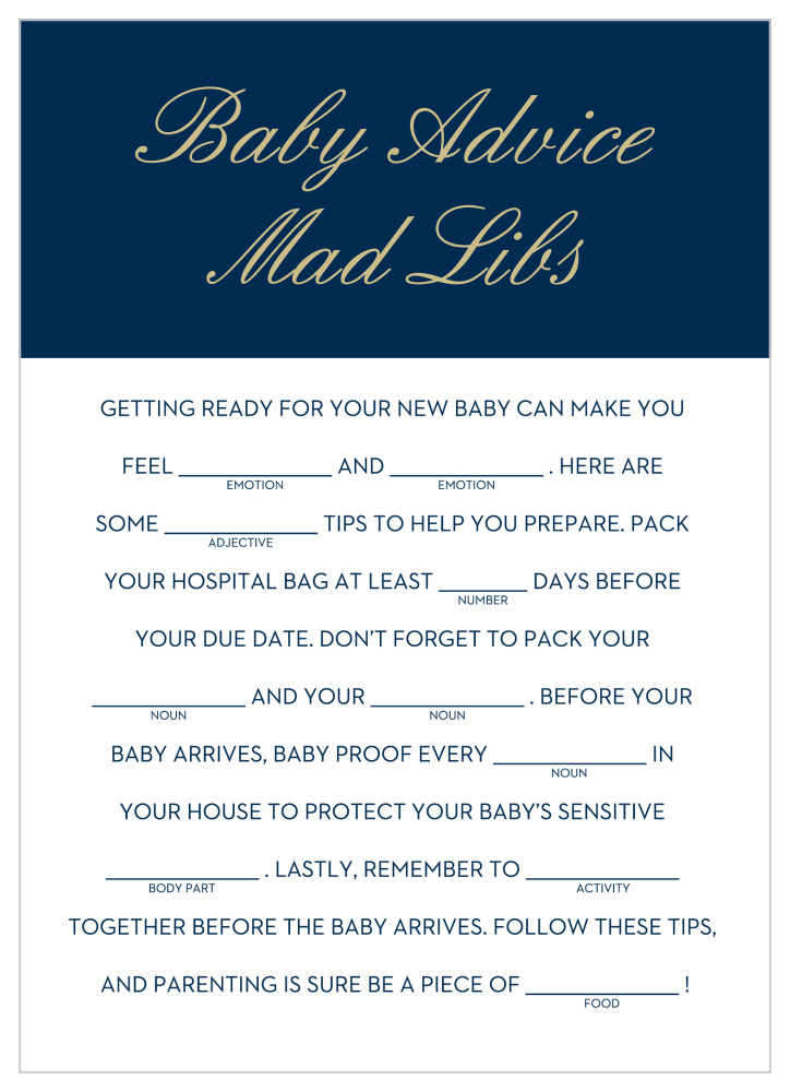 Royal Script Boy Baby Shower Mad Libs