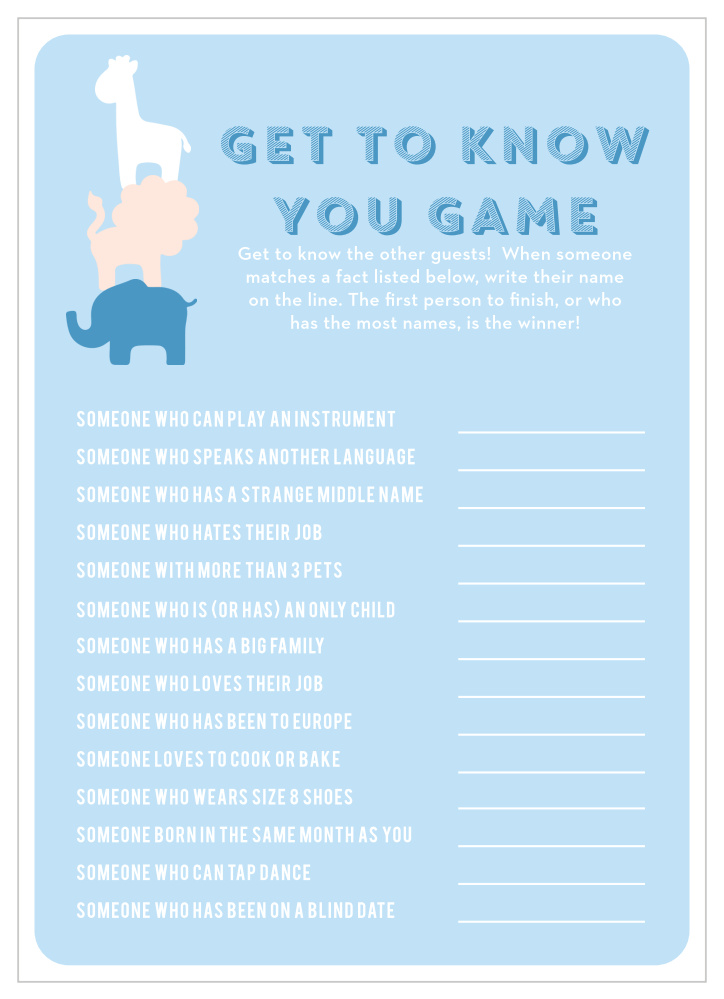 Safari Soiree Get to Know You Game