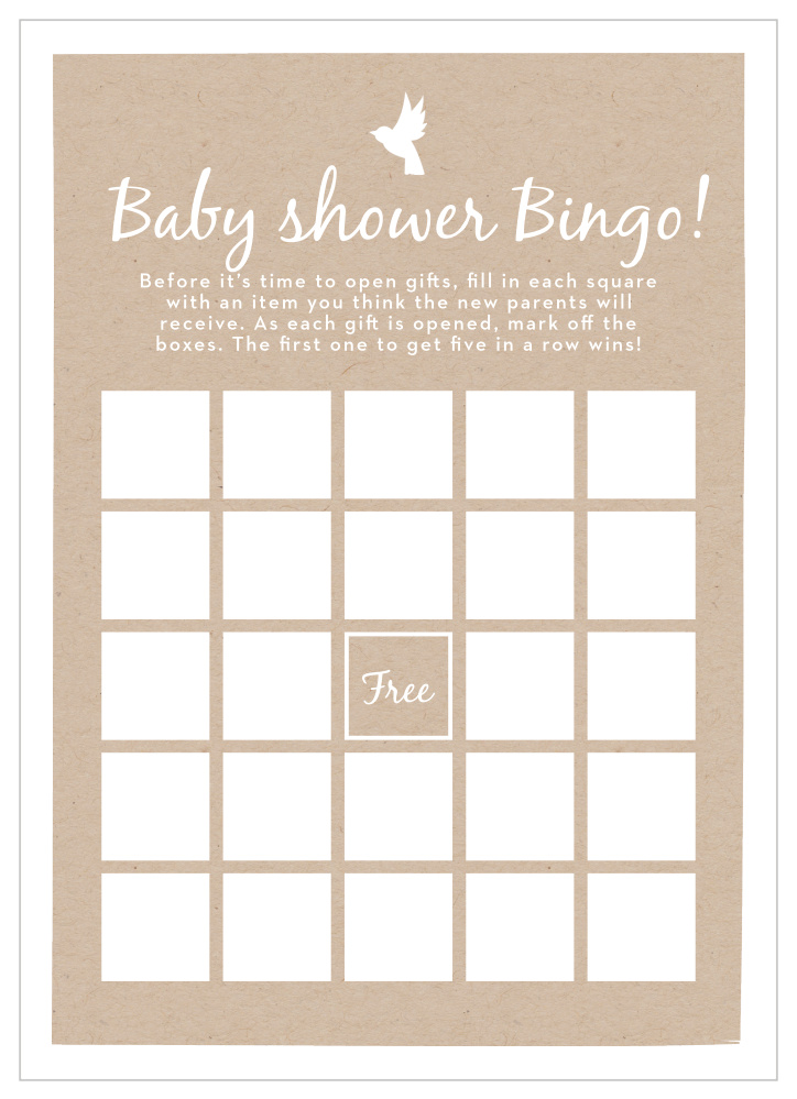 Kraft Woodland Baby Shower Bingo
