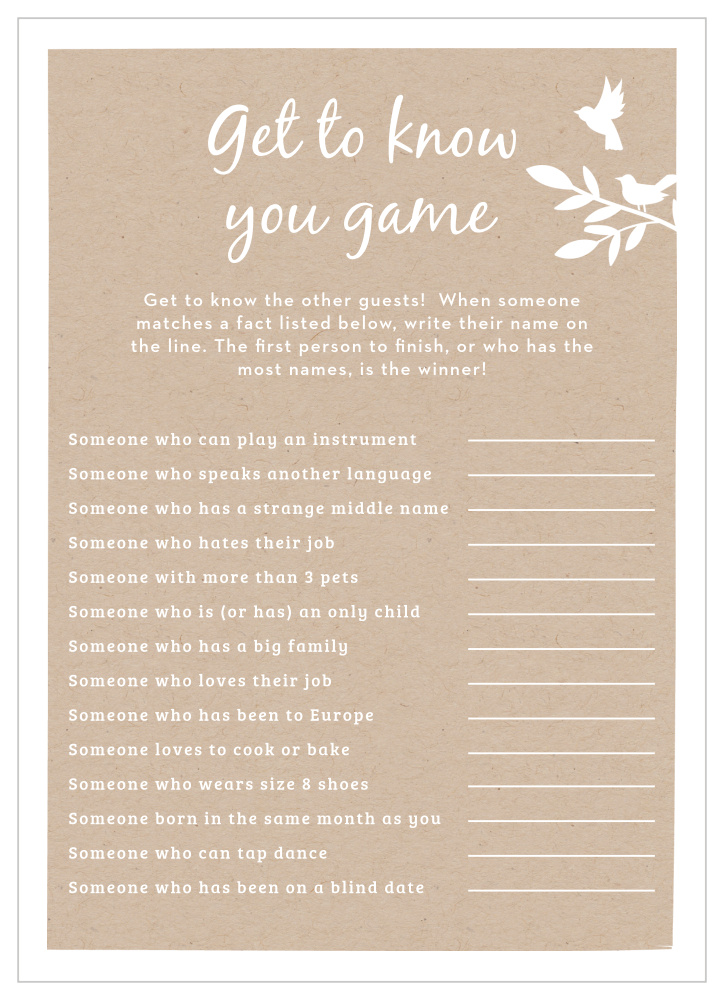 Kraft Woodland Get to Know You Game