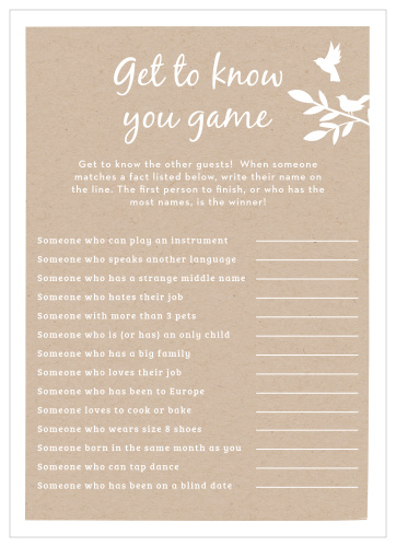 Turn conversation into a friendly competition with our gorgeous Kraft Woodland Get to Know You Game.