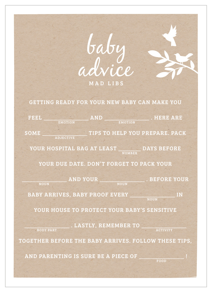Kraft Woodland Baby Shower Mad Libs