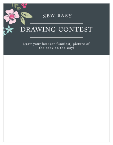 Give your guests the opportunity to provide a snapshot of your newborn in hilarious or heartfelt sketches with our Garden Flowers Baby Drawing Contest! Use the gorgeous, colorful florals to catch their attention and the neatly-written typography to guide them through the game for a guaranteed good time.