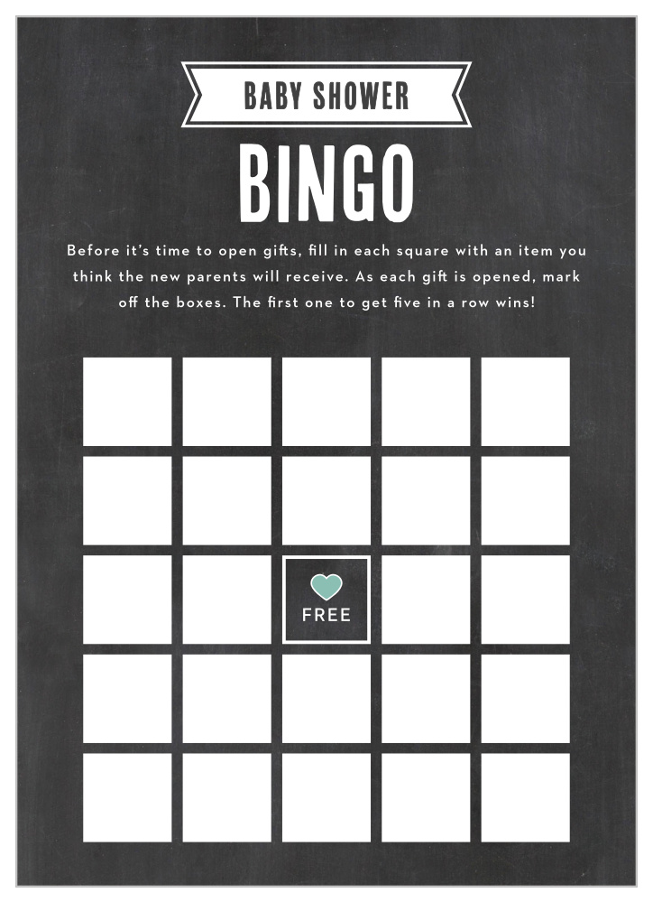 Chalkboard Writing Baby Shower Bingo