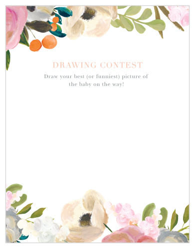 Give your guests the opportunity to provide a snapshot of your newborn in hilarious or heartfelt sketches with our Gouache Blooms Baby Drawing Contest! 