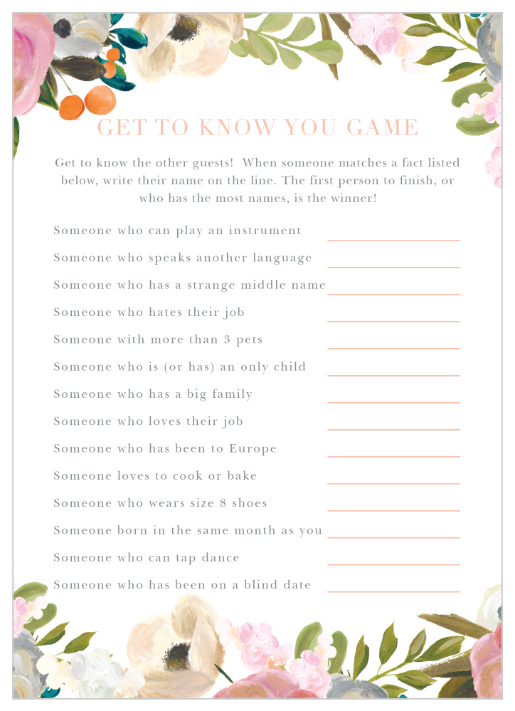 Gouache Blooms Get to Know You Game