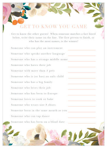 Turn conversation into a friendly competition with our gorgeous Gouache Blooms Get to Know You Game. 