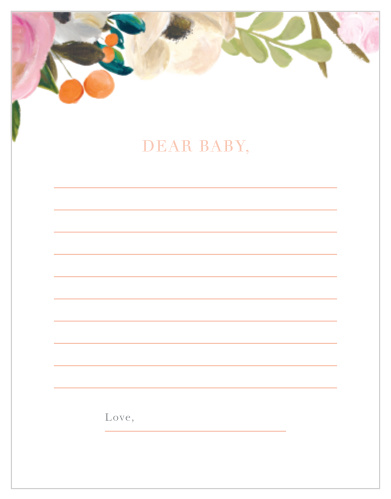 Collect the sweet sentiments and tender thoughts of your friends and family with our stunning Gouache Blooms Letter to Baby. 