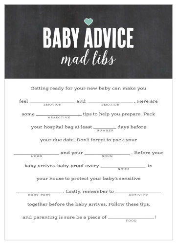 Our Chalkboard Writing Baby Shower Mad Libs are a great way to entertain your friends and family at your baby shower. 
