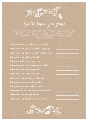 Our Petit Jardin Get to Know You Game is a perfect fit for your elegant baby shower.