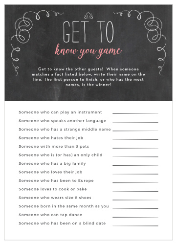 Bring it back to the basics with our Chalkboard Love Get to Know You Game. 