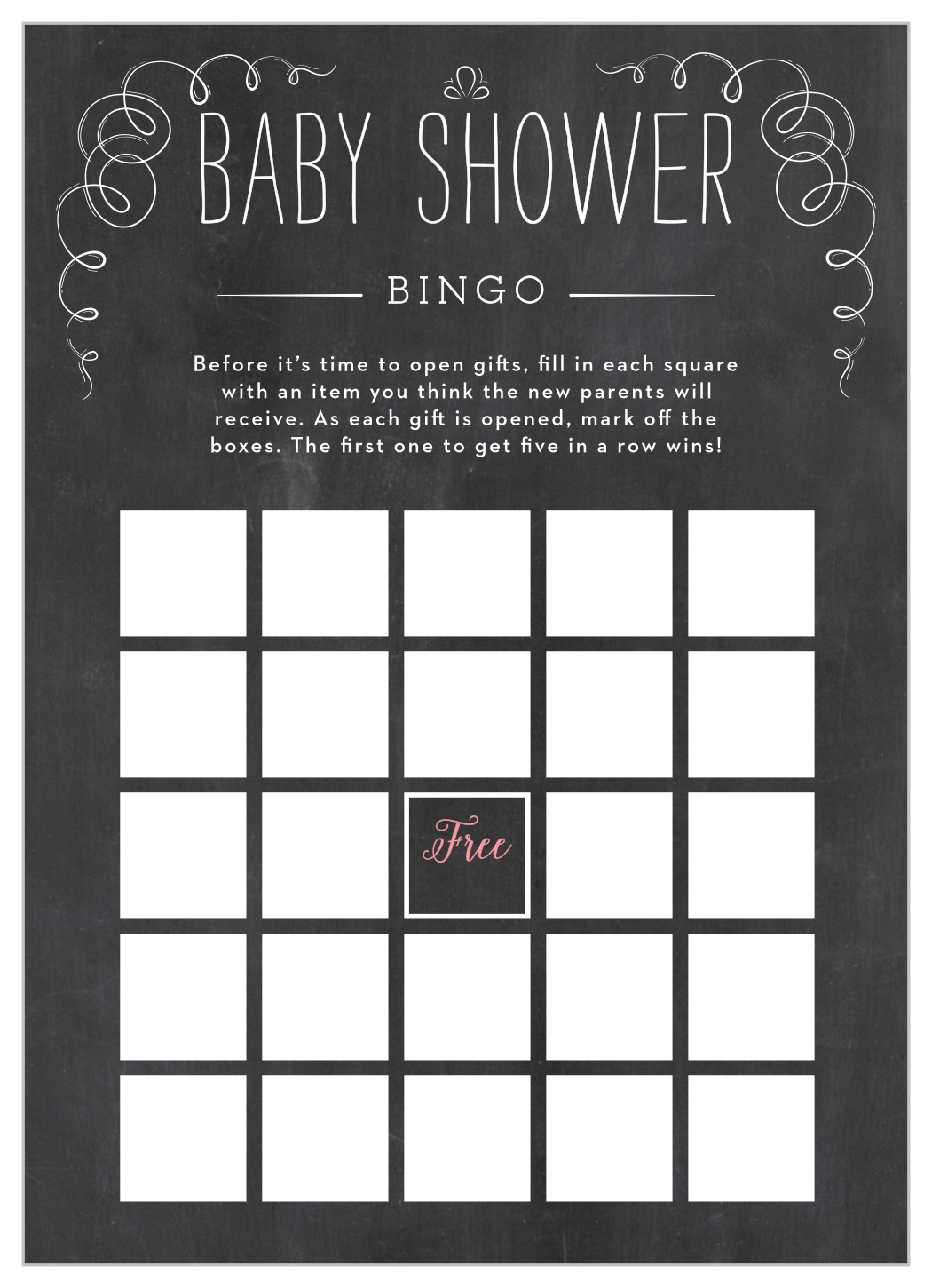 Chalkboard Love Baby Shower Bingo