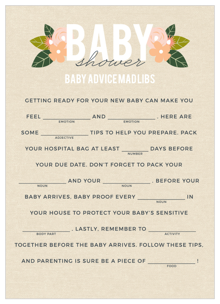 Herbaceous Babe Baby Shower Mad Libs