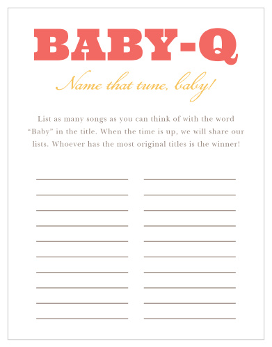 Our illustrated Cozy Cookout Baby Song Contest is a perfect game for a coed baby shower BBQ. 