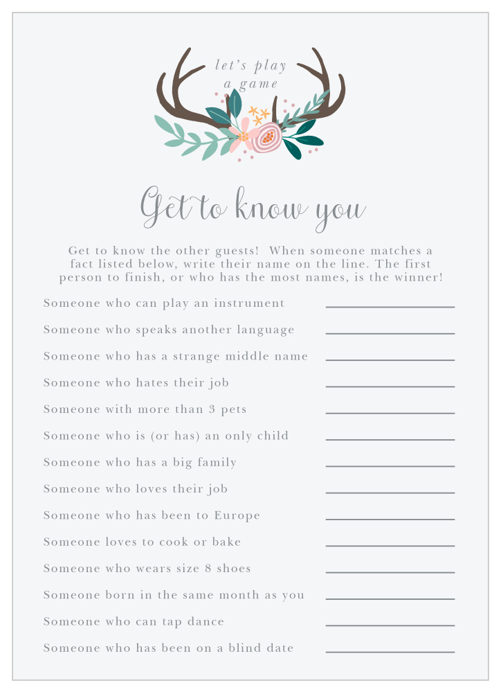 Rustic Bouquet Get to Know You Game