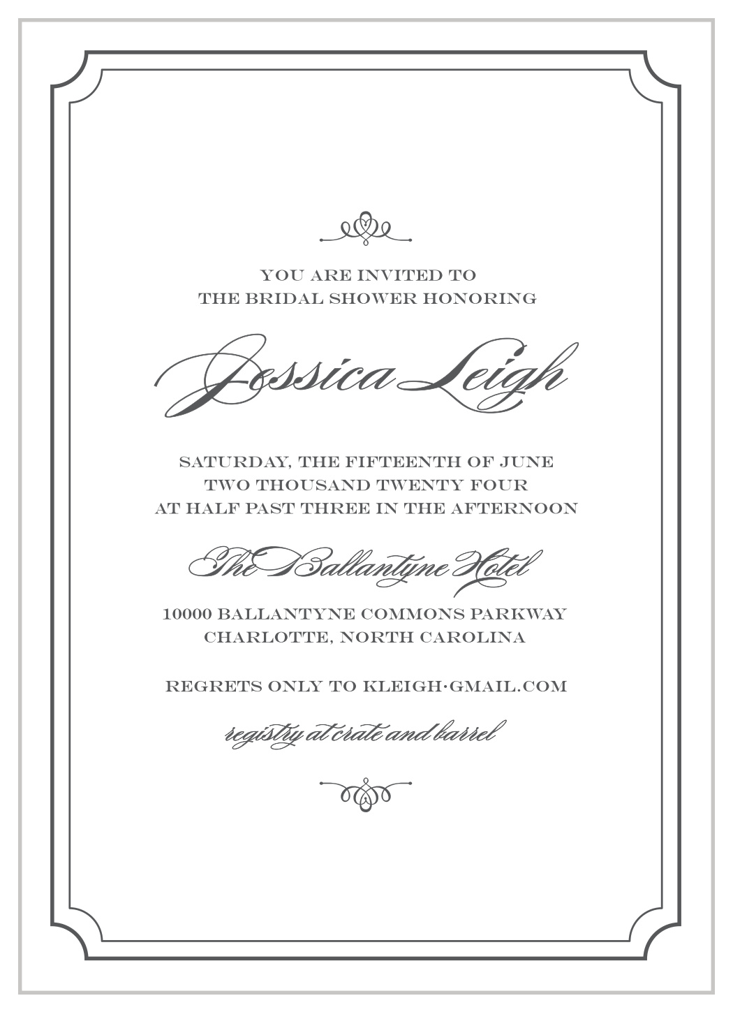 Scripted Borders Bridal Shower Invitations