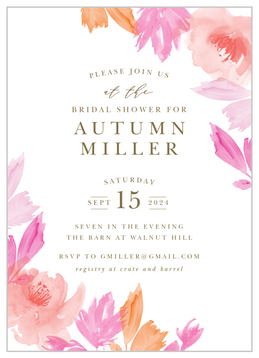 Our gorgeous Airbrushed Floral Bridal Shower Invitations are the perfect invites for gathering your friends and family together to celebrate the bride! 