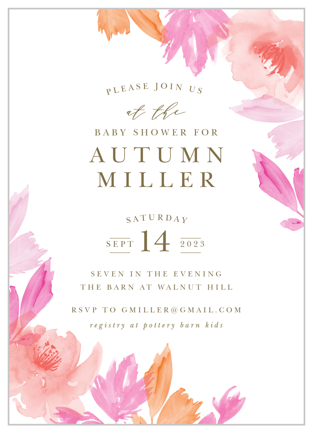 Airbrushed Rose Baby Shower Invitations