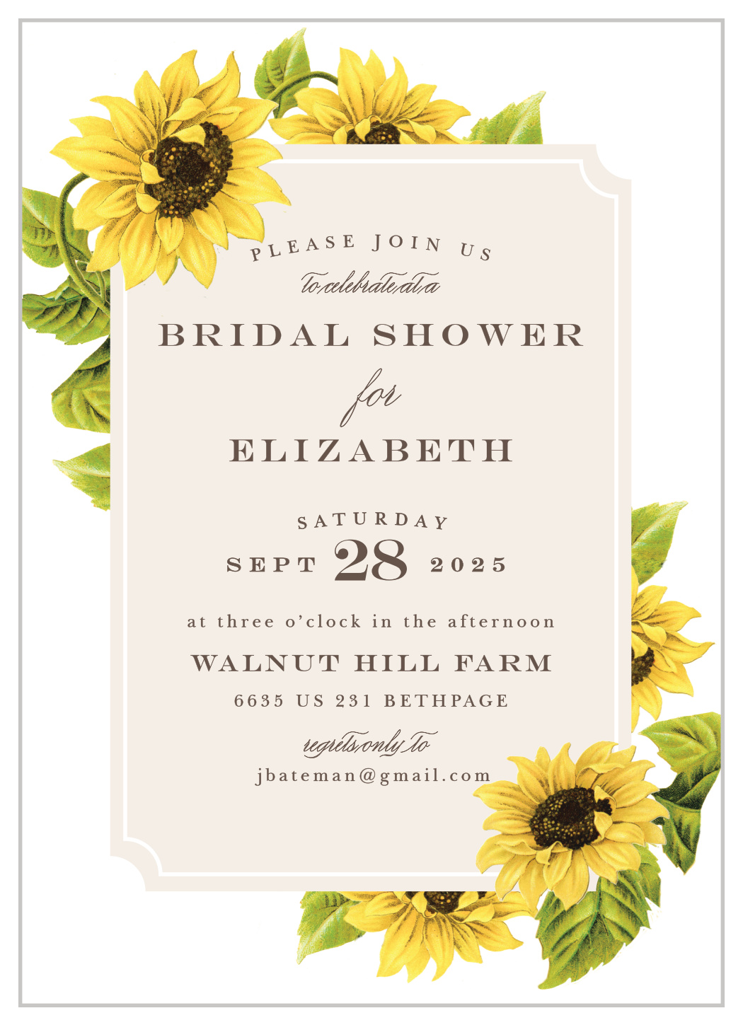 Sunflower Field Bridal Shower Invitations