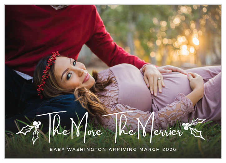 Our Baby Arriving Holiday Cards are nearly as stunning as you are in the photo adorning their background. Announce the arrival of the newest member of your family with a gorgeous collection of swirling calligraphy and neat, modern print. 
