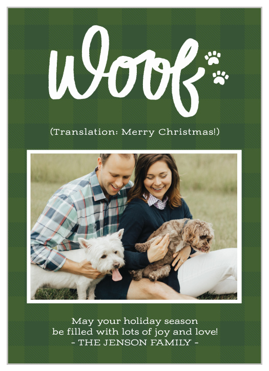 Our Puppy Woof Christmas Cards feature a funny and heartwarming greeting that is sure to make your loved ones smile this holiday season! 