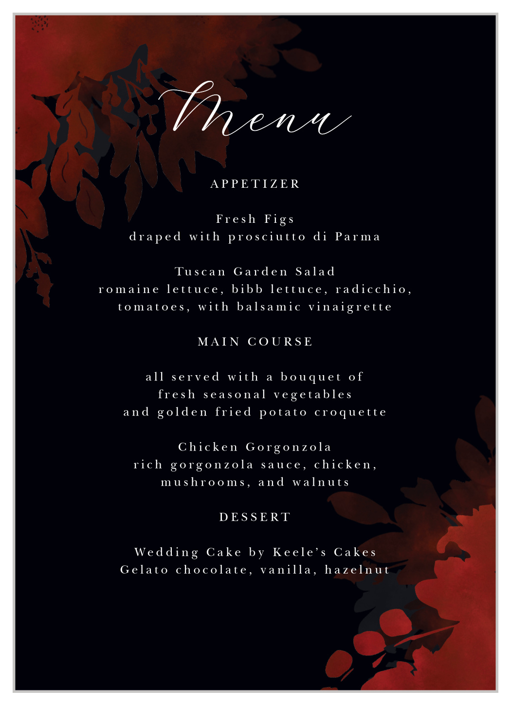 Dark Florals Wedding Menus