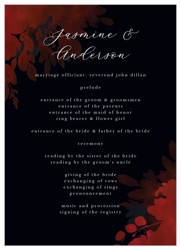Dark Florals Wedding Programs