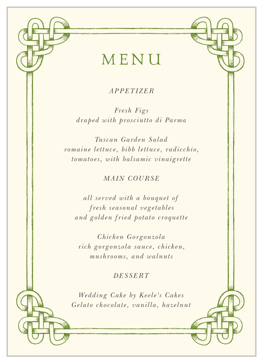 Celtic Knot Wedding Menus