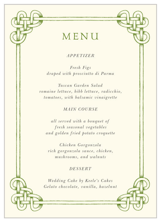 Our Celtic Knot Wedding Menus are a perfectly charming way to treat your guests to a memorable dining experience. 