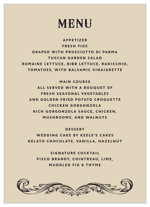 Victorian Type Wedding Menus
