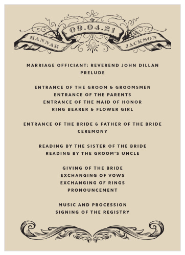 Victorian Type Wedding Programs