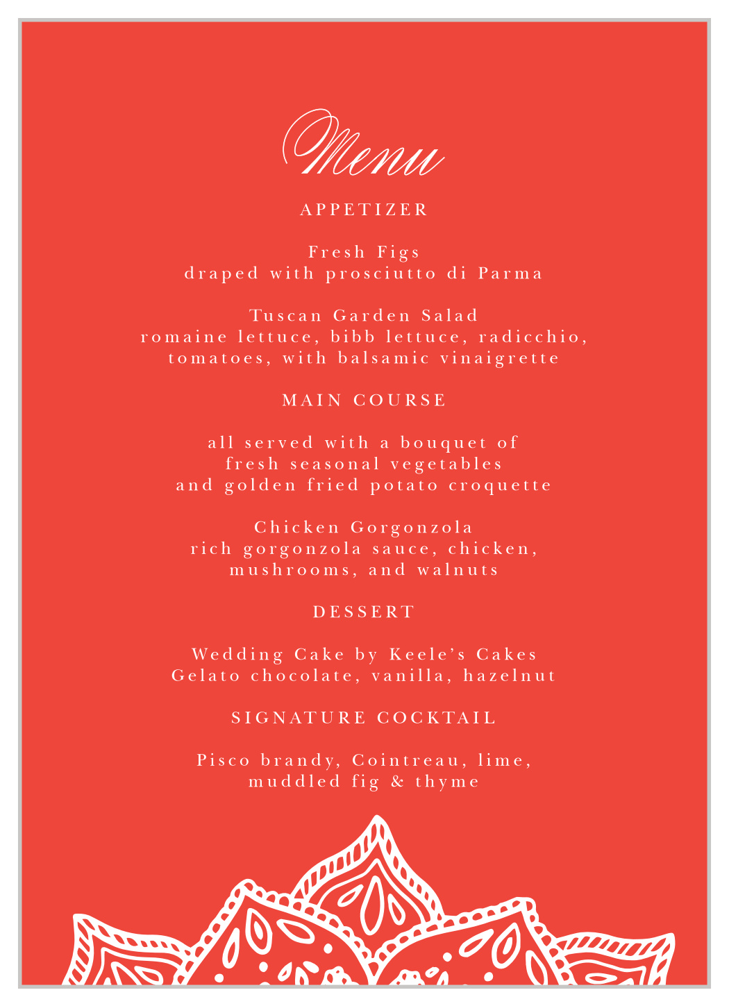 Indian Mandala Wedding Menus