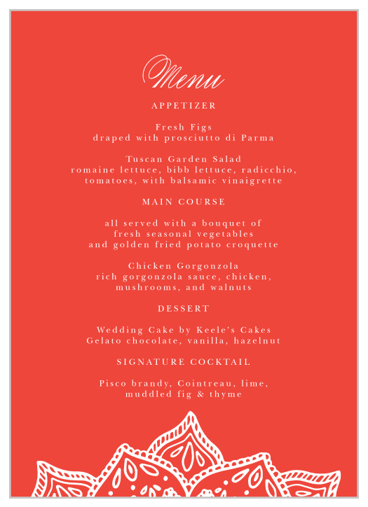 Indian Mandala Wedding Menus
