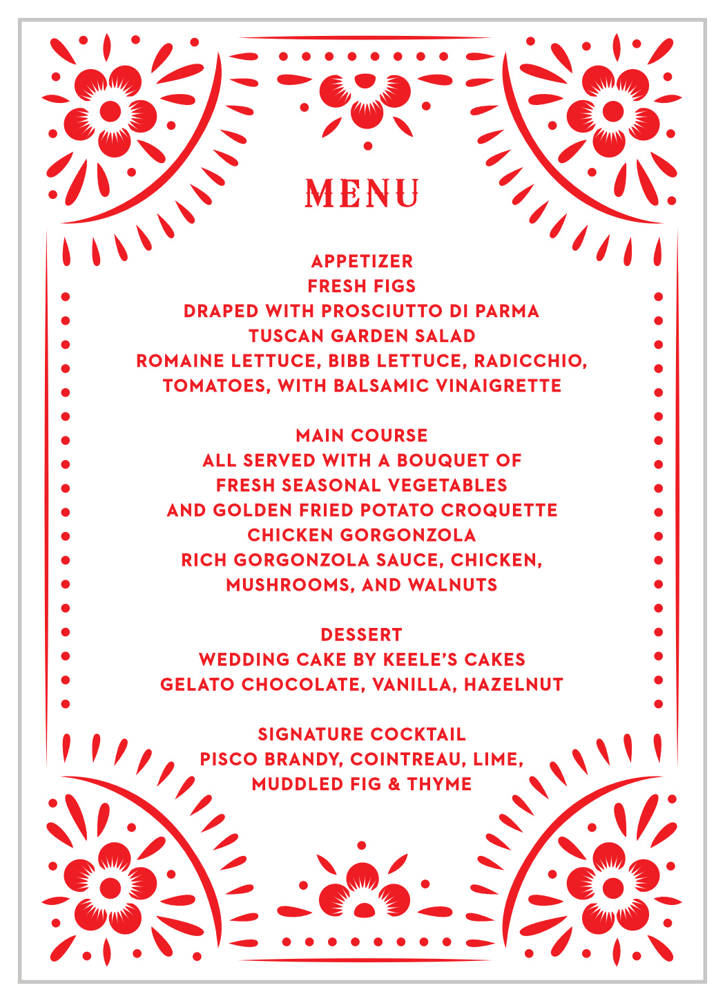 Papel Party Wedding Menus