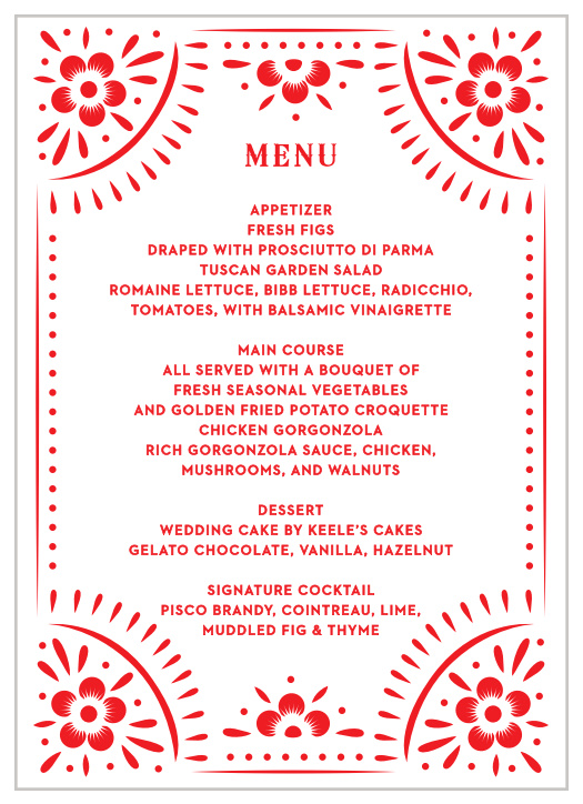 Papel Party Wedding Menus