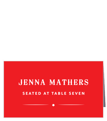 The vibrant red background of our Papel Party Place Cards serves as a shining beacon, guiding your guests to their specifically chosen seats. As they draw closer, their names stand out in bright white print just above the table number and ensure that your wedding event is as organized as you've always dreamed.