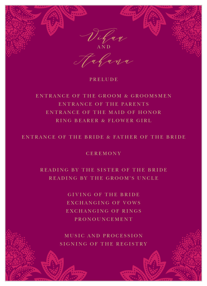 Indian Henna Wedding Programs