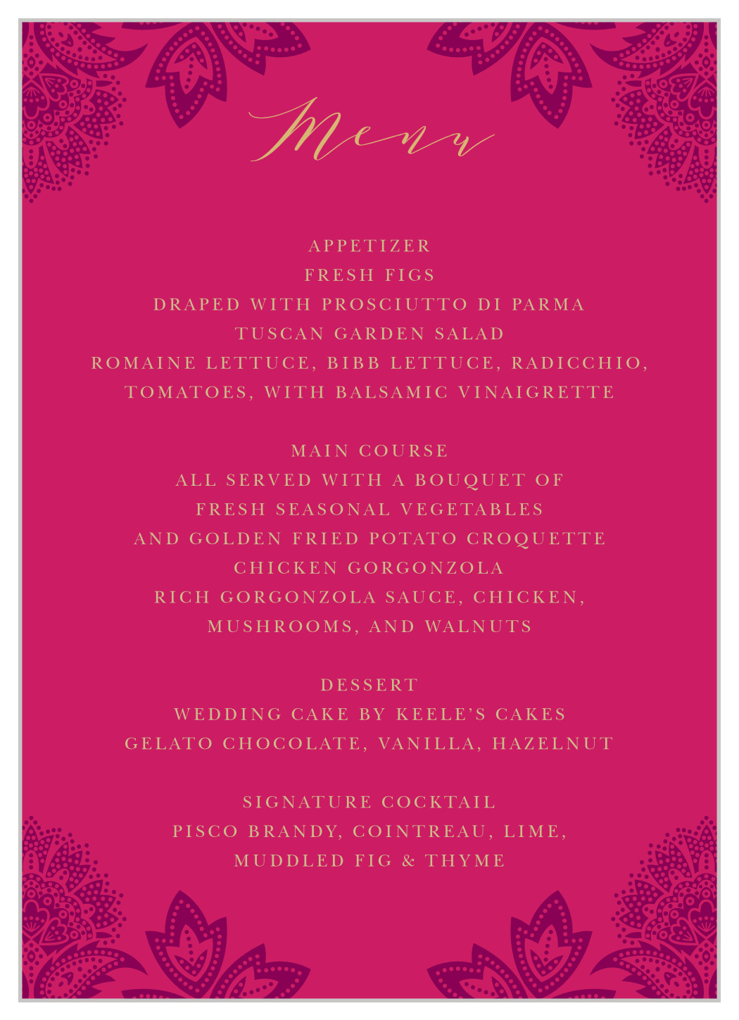 Indian Henna Wedding Menus