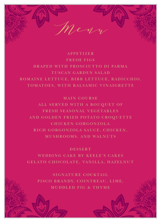 Indian Henna Wedding Menus