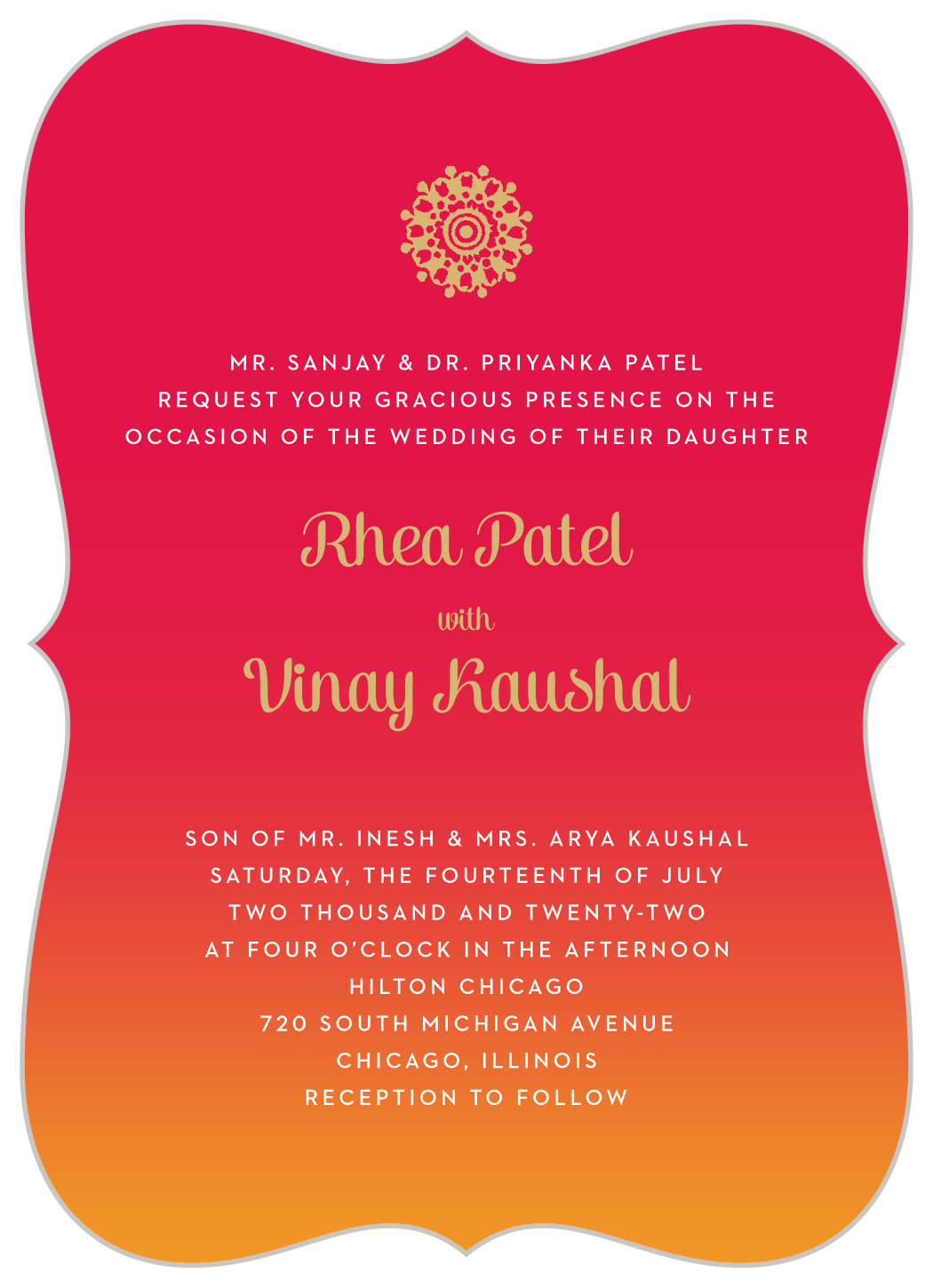 Indian Sunset Wedding Invitations