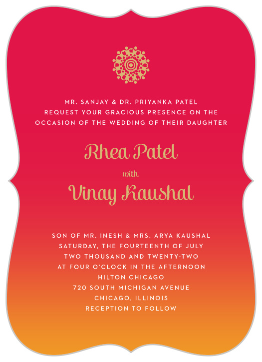 Let your guests know you're going to be having a vibrant and beautiful wedding with our Indian Sunset Wedding Invitations. 